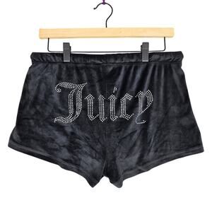JUICY COUTURE WOMEN’S BLACK VELOUR RHINESTONE “JUICY” SLEEP SHORTS – SIZE MEDIUM